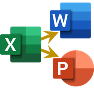 Excel-to-Word Logo showing how Excel can update to Word or PowerPoint 